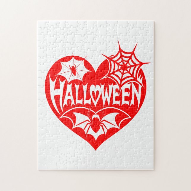 Halloween Heart, Red Heart Shape, Spider Web Jigsaw Puzzle (Vertical)