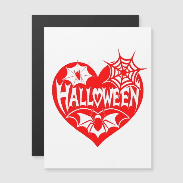 Halloween Heart, Red Heart Shape, Spider Web Magnetic Invitation (Front/Back)