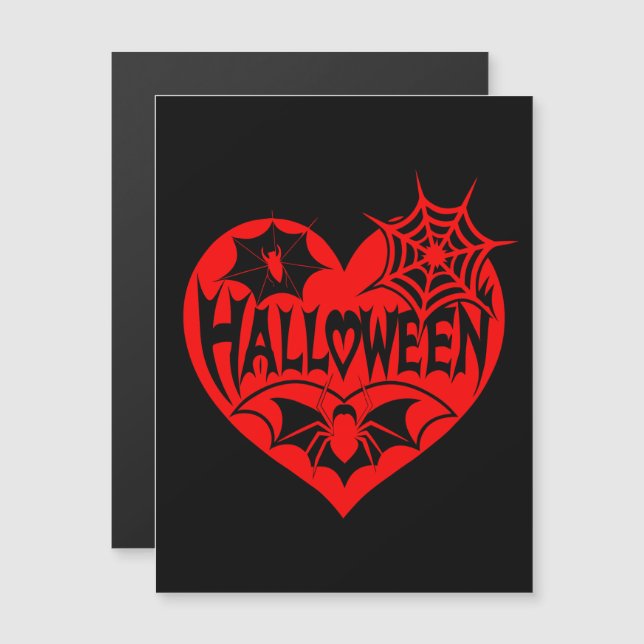 Halloween Heart, Red Heart Shape, Spider Web Magnetic Invitation (Front/Back)