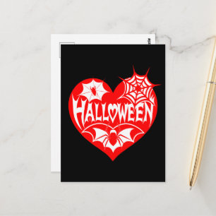 Halloween Heart, Red Heart Shape, Spider Web Postcard