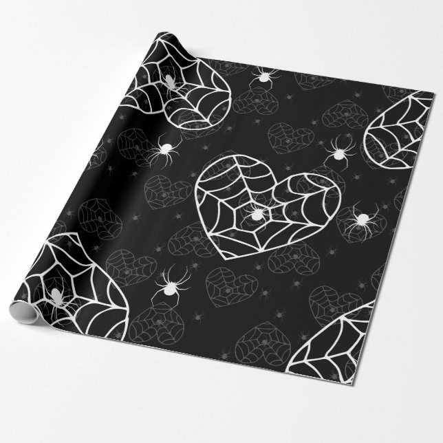 halloween heart spiderweb cobweb spiders  wrapping paper (Unrolled)