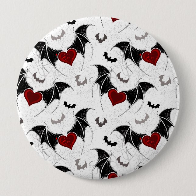 Halloween heart with black bat wings 10 cm round badge (Front)