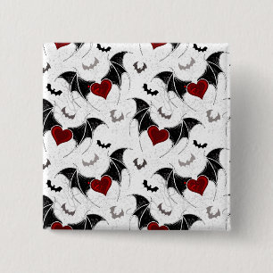 Halloween heart with black bat wings 15 cm square badge