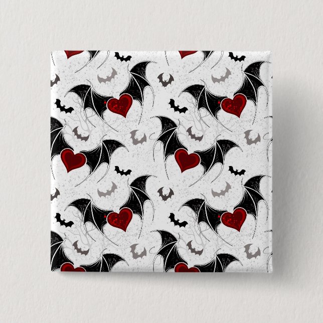 Halloween heart with black bat wings 15 cm square badge (Front)