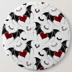 Halloween heart with black bat wings 6 cm round badge