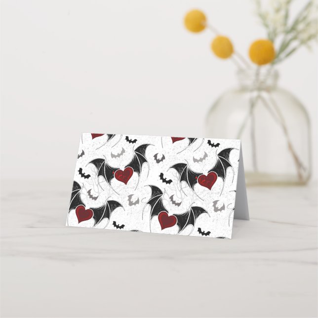 Halloween heart with black bat wings appointment card (Front)