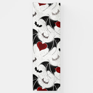 Halloween heart with black bat wings banner