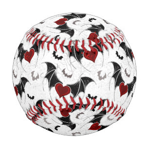 Halloween heart with black bat wings baseball