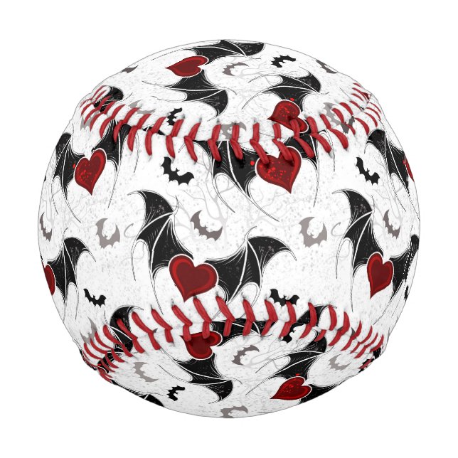 Halloween heart with black bat wings baseball (Front)
