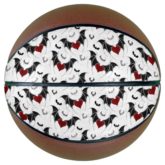 Halloween heart with black bat wings basketball (Front)
