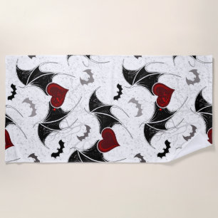 Halloween heart with black bat wings beach towel