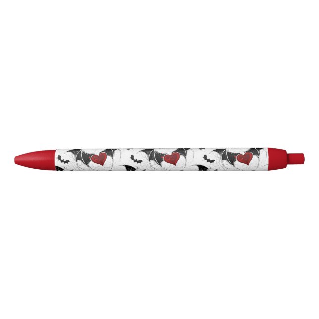 Halloween heart with black bat wings black ink pen (Front)