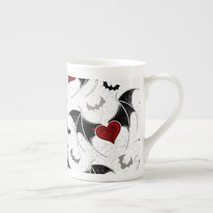 Halloween heart with black bat wings bone china mug