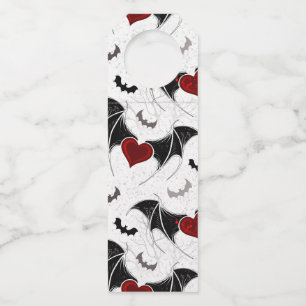 Halloween heart with black bat wings bottle tag