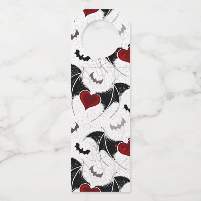 Halloween heart with black bat wings bottle tag (Front)