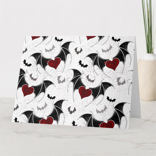Halloween heart with black bat wings card (Front)