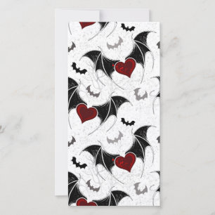 Halloween heart with black bat wings card