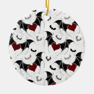 Halloween heart with black bat wings ceramic tree decoration