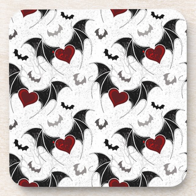 Halloween heart with black bat wings coaster (Front)