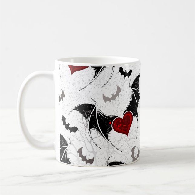 Halloween heart with black bat wings coffee mug (Left)