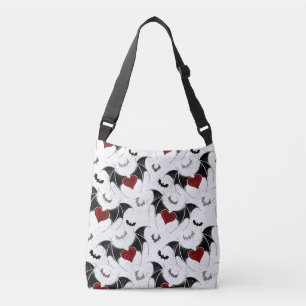 Halloween heart with black bat wings crossbody bag
