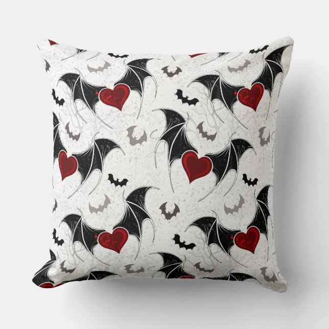 Halloween heart with black bat wings cushion (Front)