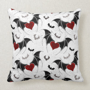 Halloween heart with black bat wings cushion