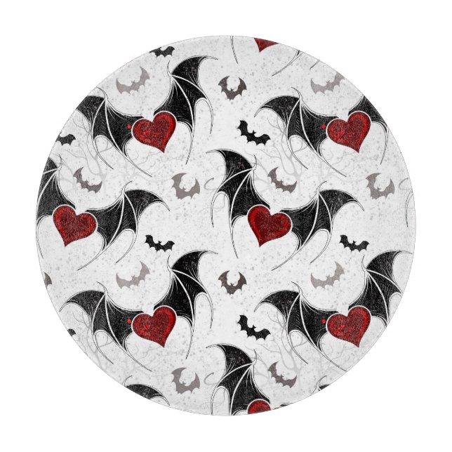 Halloween heart with black bat wings cutting board (Front)