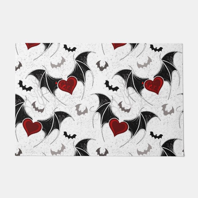 Halloween heart with black bat wings doormat (Front)