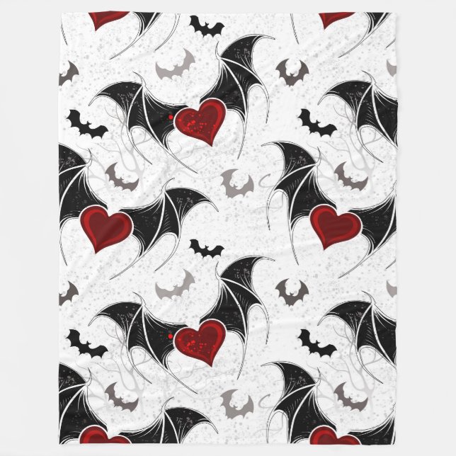 Halloween heart with black bat wings fleece blanket (Front)