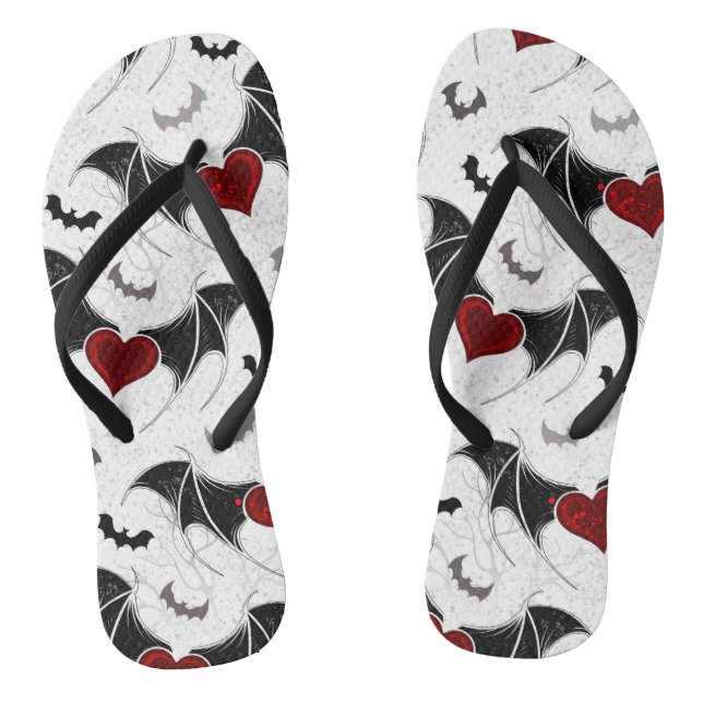 Halloween heart with black bat wings flip flops (Footbed)