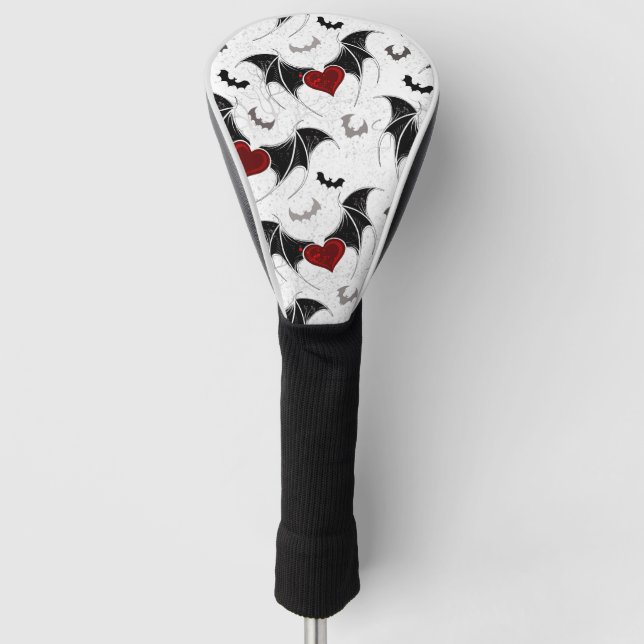 Halloween heart with black bat wings golf head cover (Front)