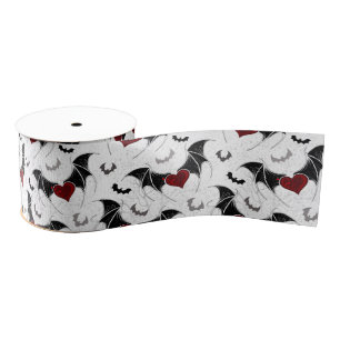 Halloween heart with black bat wings grosgrain ribbon
