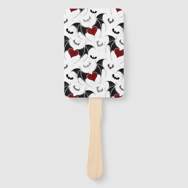 Halloween heart with black bat wings hand fan (Front)