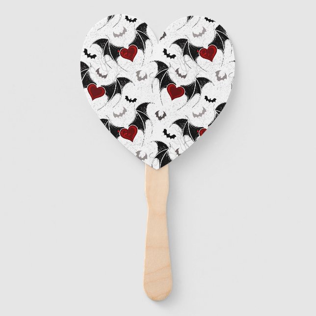 Halloween heart with black bat wings hand fan (Front)