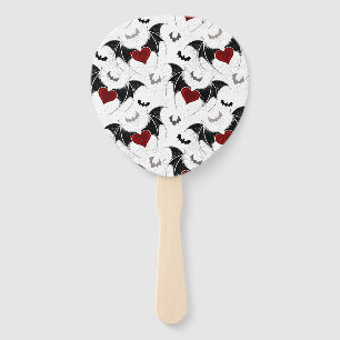 Halloween heart with black bat wings hand fan