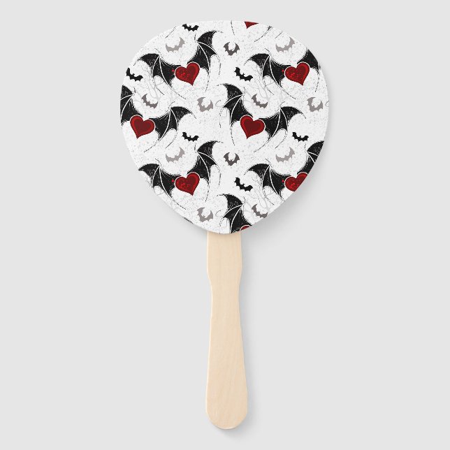 Halloween heart with black bat wings hand fan (Front)
