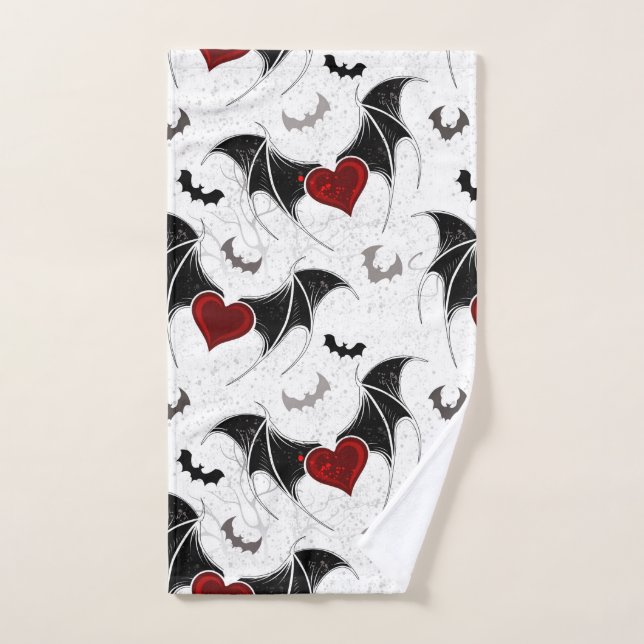 Halloween heart with black bat wings hand towel (Hand Towel)