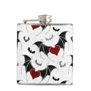 Halloween heart with black bat wings hip flask
