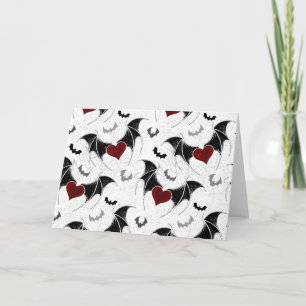Halloween heart with black bat wings holiday card