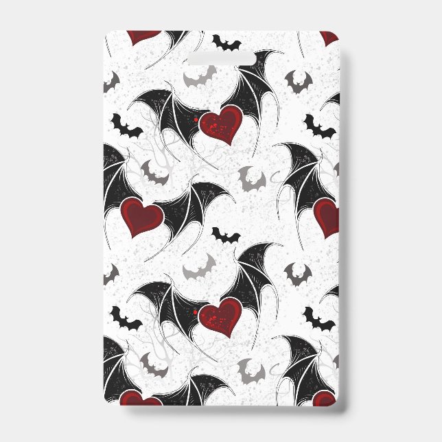 Halloween heart with black bat wings ID badge (Front)