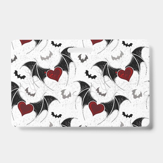 Halloween heart with black bat wings ID badge (Front)