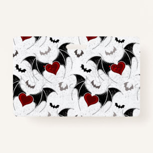 Halloween heart with black bat wings ID badge