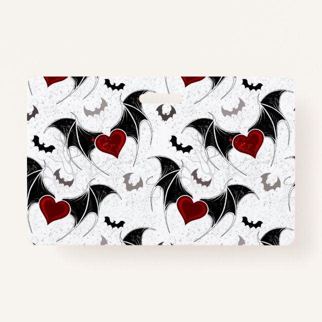 Halloween heart with black bat wings ID badge (Front)