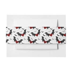 Halloween heart with black bat wings invitation belly band