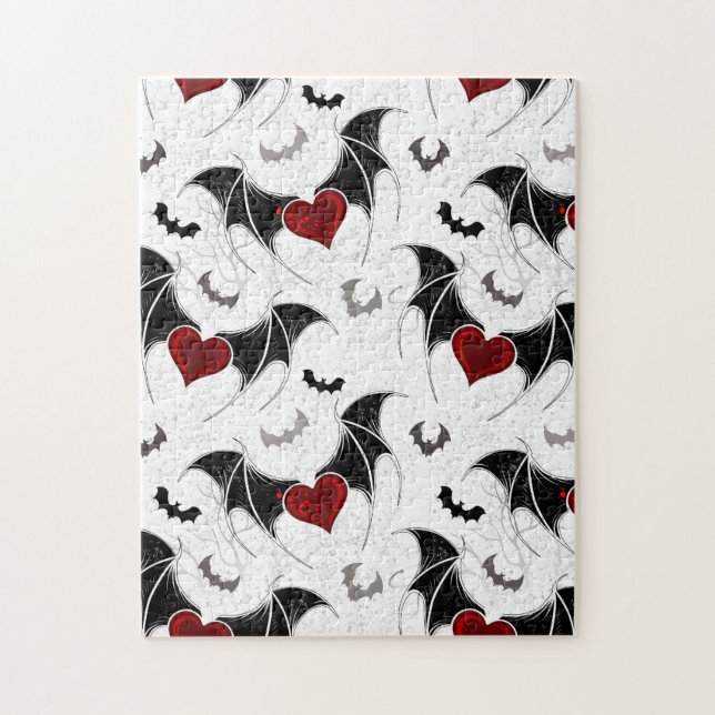 Halloween heart with black bat wings jigsaw puzzle (Vertical)
