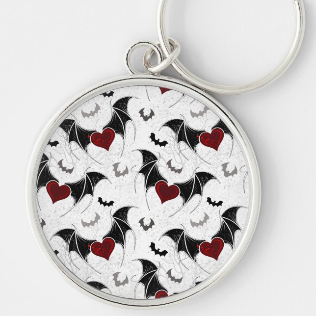 Halloween heart with black bat wings key ring (Front)