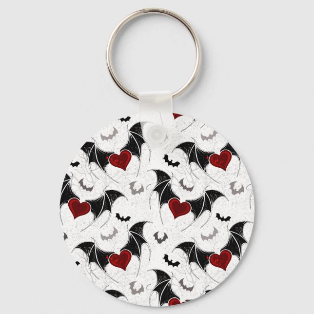Halloween heart with black bat wings key ring (Front)