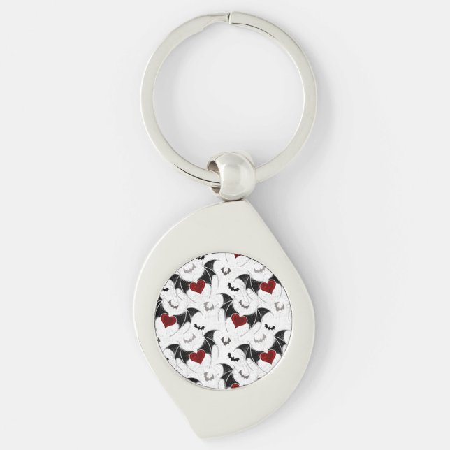 Halloween heart with black bat wings key ring (Front)