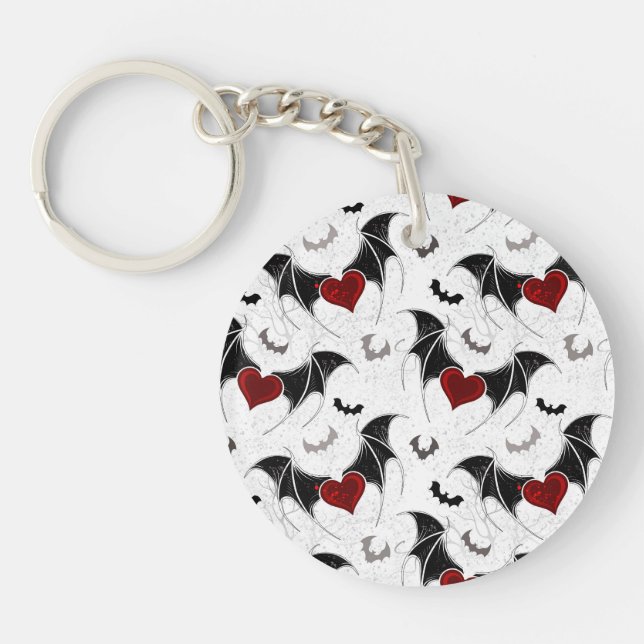 Halloween heart with black bat wings key ring (Front)